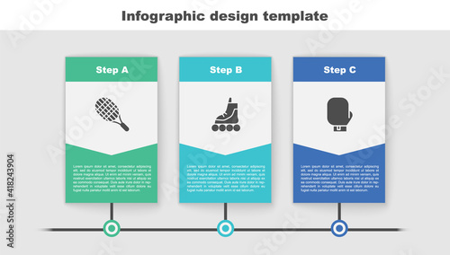 Set Tennis racket, Roller skate and Boxing glove. Business infographic template. Vector.