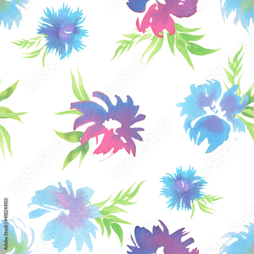 Handpainting watercolor illustration. Floral seamless pattern.