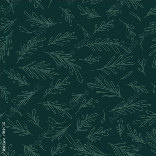 Leaves line green vector seamless pattern. Decorative vector illustration  good for printing. Black and white leaves line wallpaper seamless vector. Great for label  print  packaging  fabric.
