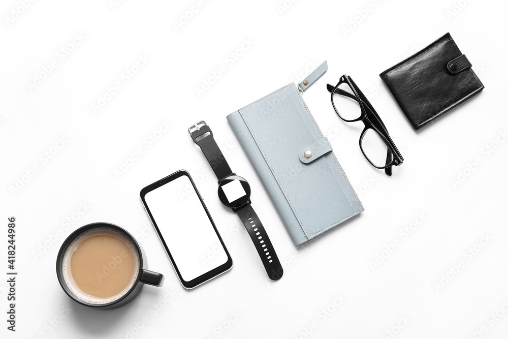 Composition with different modern devices on light background Composition with different modern devices on light background