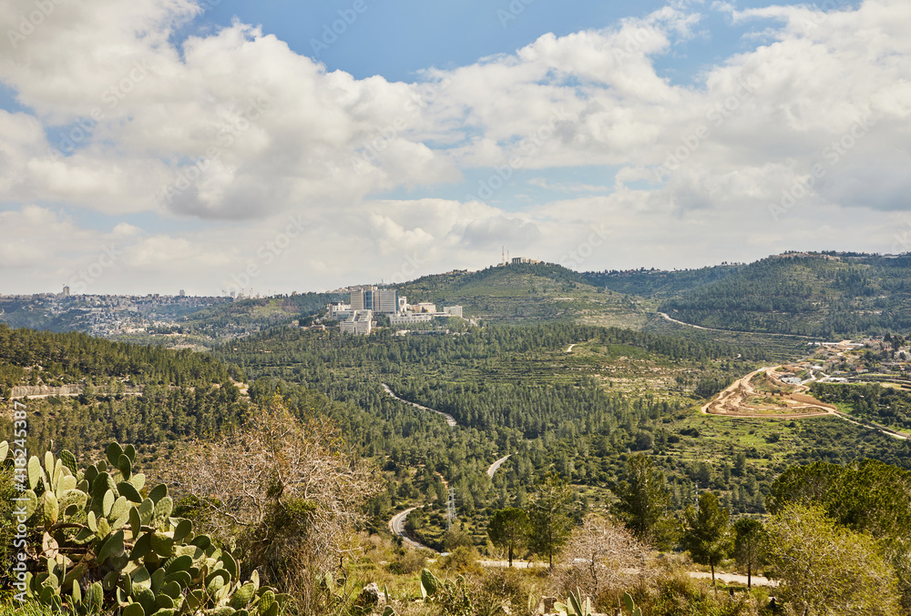 View from Sataf Park, west of Jerusalem, to the mountains and forest
