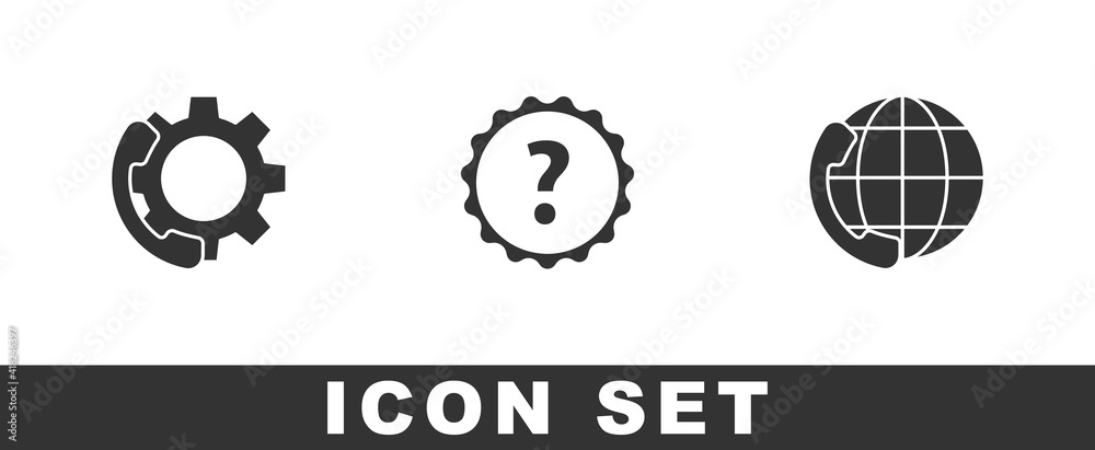 Set Telephone 24 hours support, Question mark and icon. Vector. Set Telephone 24 hours support, Question mark and icon. Vector.