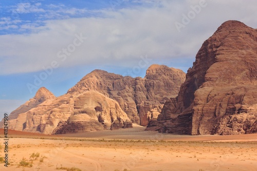 beautiful relief red mountains with contrasting shadows in the Wadi Rum desert, Jordan nature