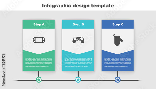 Set Portable video game console, Gamepad and Oven glove. Business infographic template. Vector.