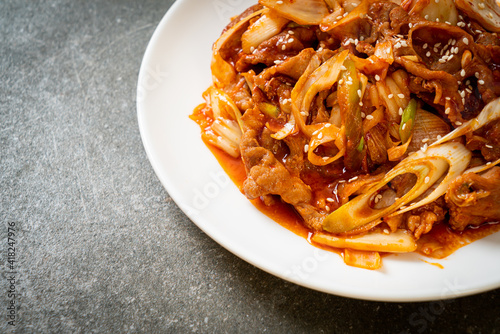 stir-fried pork with Korean spicy paste and kimchi