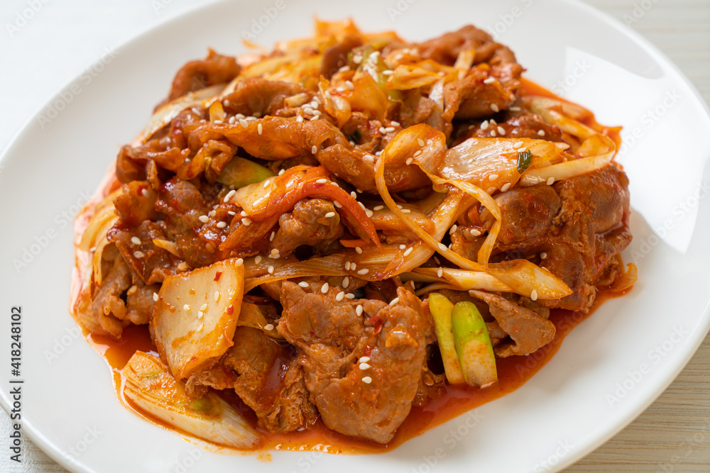 stir-fried pork with Korean spicy paste and kimchi stir-fried pork with Korean spicy paste and kimchi