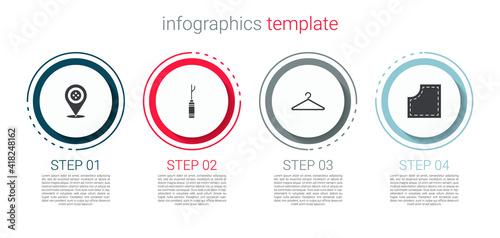 Set Location tailor shop, Awl tool, Hanger wardrobe and Sewing Pattern. Business infographic template. Vector.