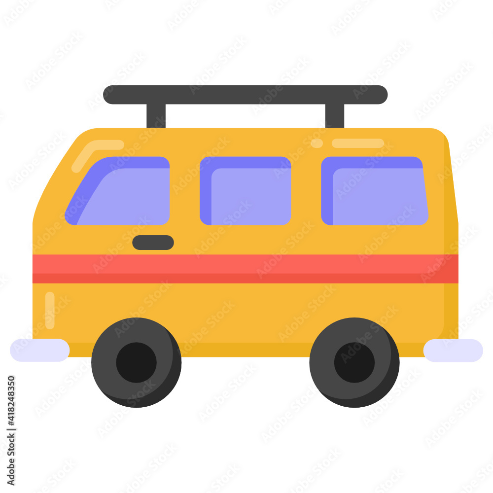 
Holiday bus in flat style icon, tour transport

