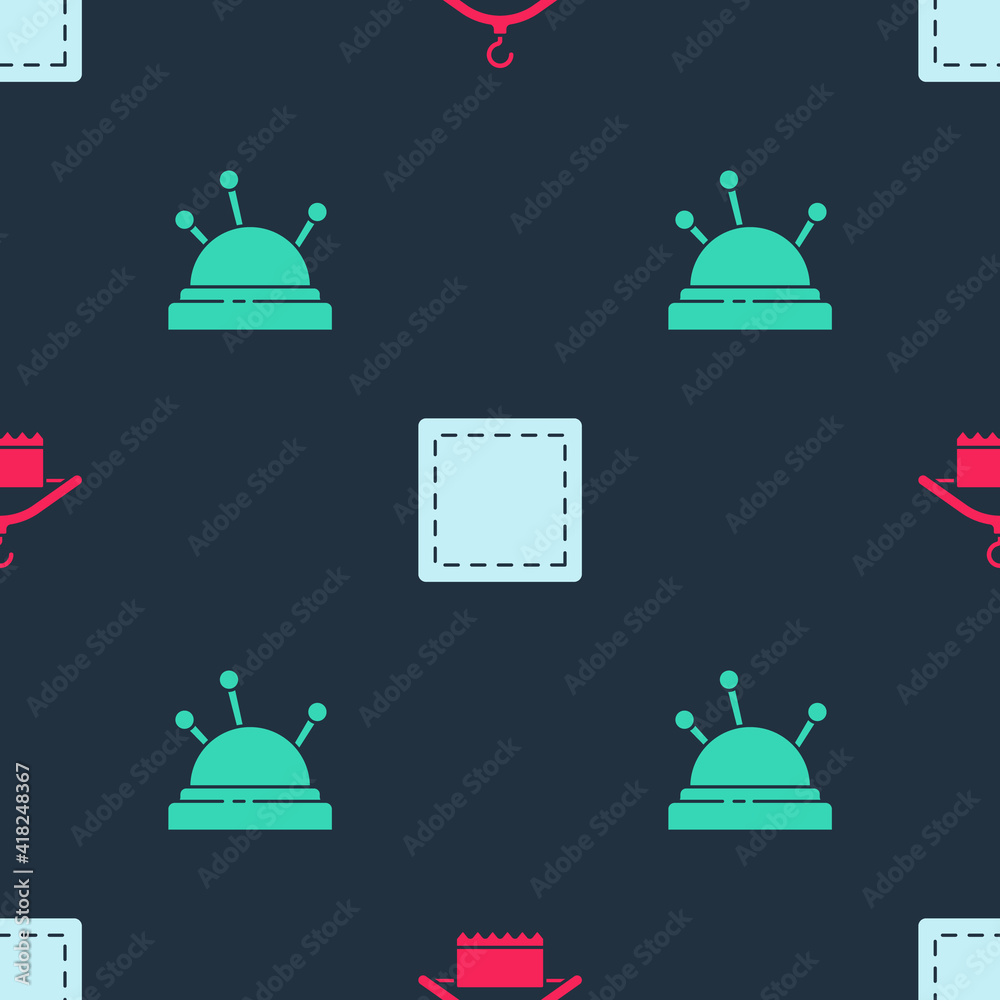 Set Hanger wardrobe, Sewing Pattern and Needle bed and needles on seamless pattern. Vector. Set Hanger wardrobe, Sewing Pattern and Needle bed and needles on seamless pattern. Vector.