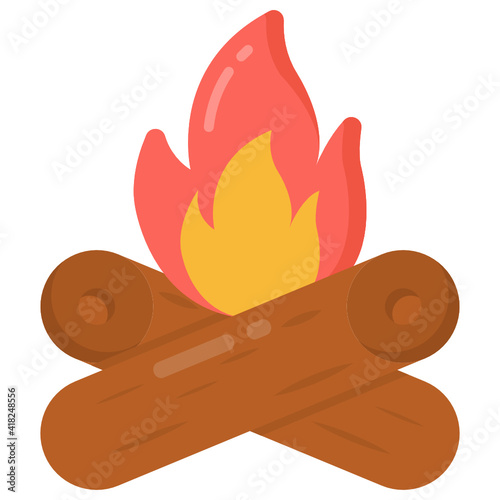
Woods with flame denoting flat icon of bonfire 

