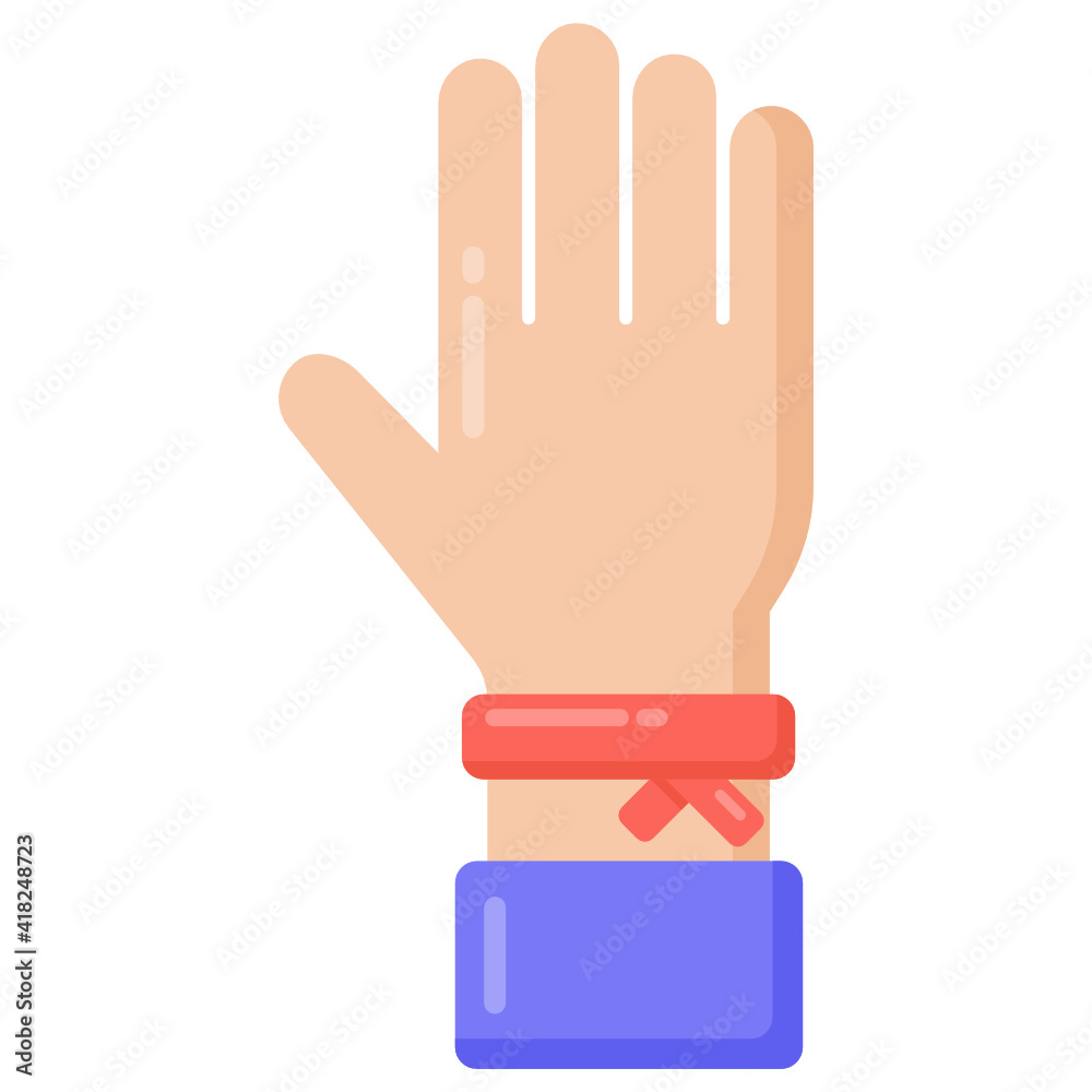 Hand with ribbon denoting flat icon of wristband
Hand with ribbon denoting flat icon of wristband