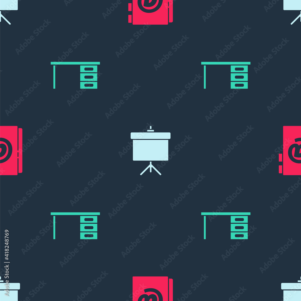Set Address book, Chalkboard with diagram and Office desk on seamless pattern. Vector. Set Address book, Chalkboard with diagram and Office desk on seamless pattern. Vector.