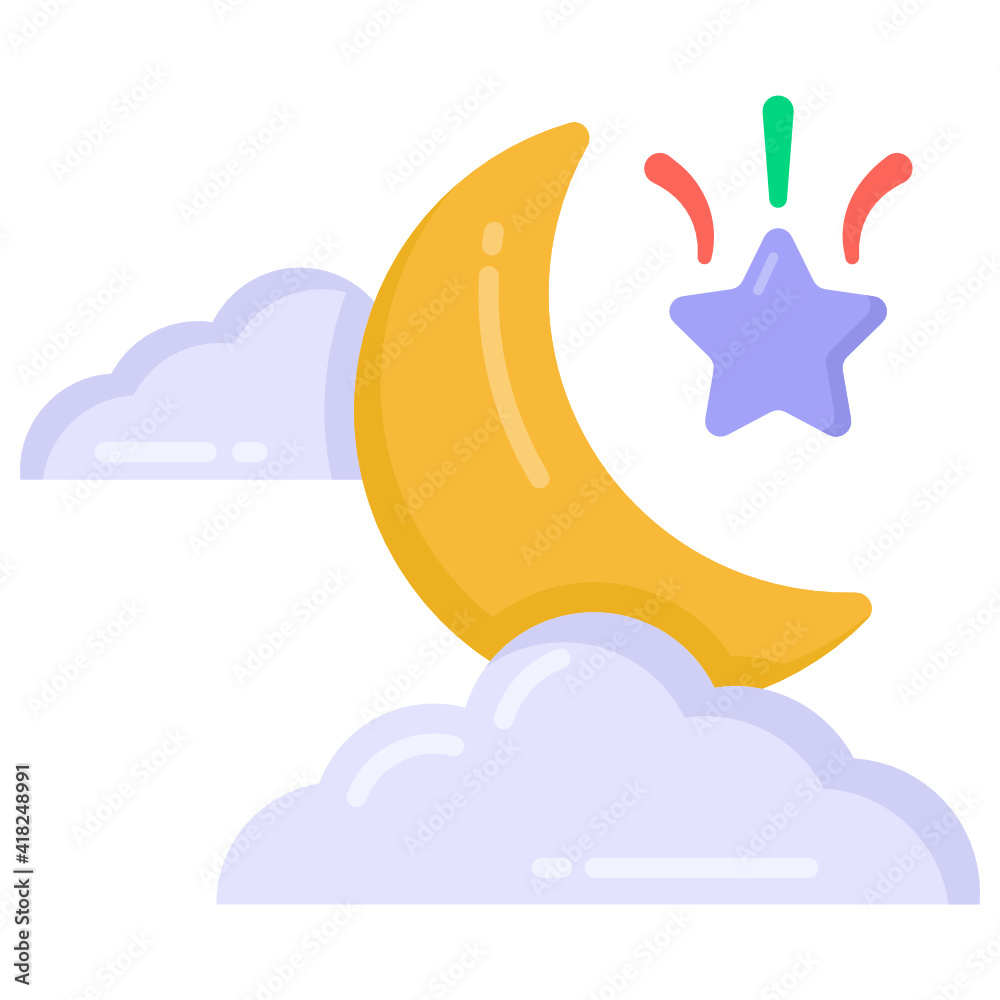 
Moon with popper denoting celebration night in flat icon 

