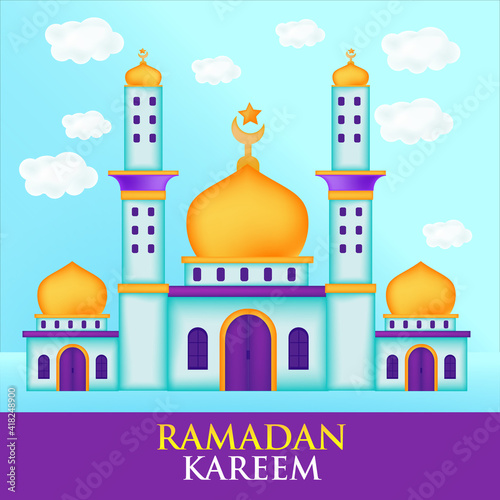 Realistic  mosque Ramadan Background Premium Vector