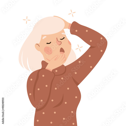 Sleepy Woman Yawning Covering Her Mouth with Her Hand Feeling Need for Sleep Vector Illustration