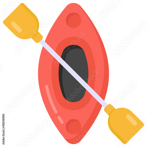 
Boat with paddle denoting flat icon of canoe 

