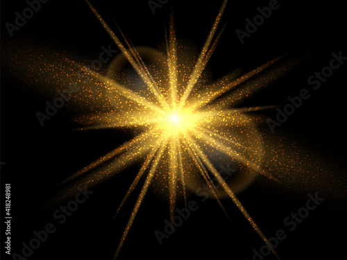 Glowing Light Star with Sparkles. Golden Light effect. Vector illustration