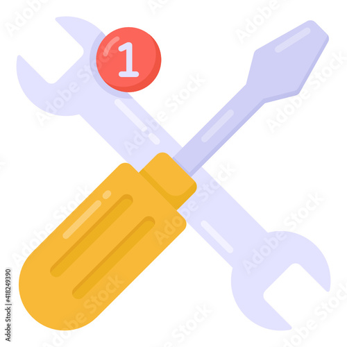 
Screw and wrench denoting flat icon of maintenance notify 

