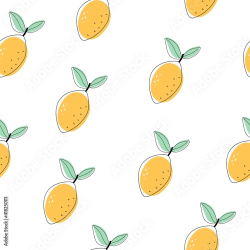Seamless pattern with cartoon lemons. vector flat style. hand drawing. design for fabric, textile, print, wrapper