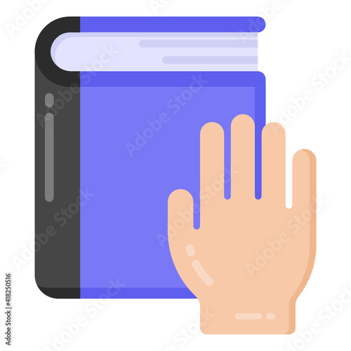 
Hand on book denoting flat icon of oath book

