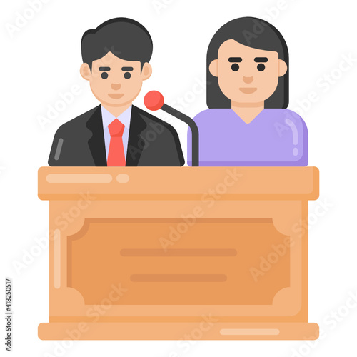 
Dais and persons denoting flat icon of eyewitness speech 

