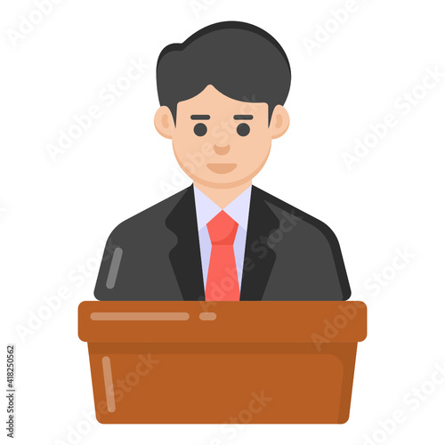 
Person standing with dais denoting flat icon of politician 

