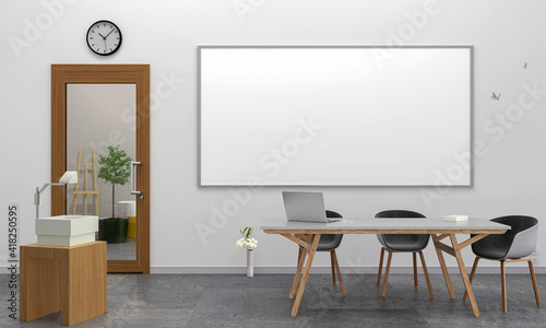 Modern Classroom for education with whiteboard for mockup, 3d rendering