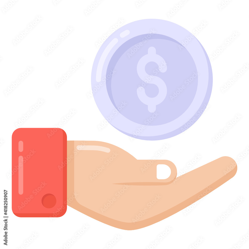 Hand with coin denoting flat icon of capital
Hand with coin denoting flat icon of capital