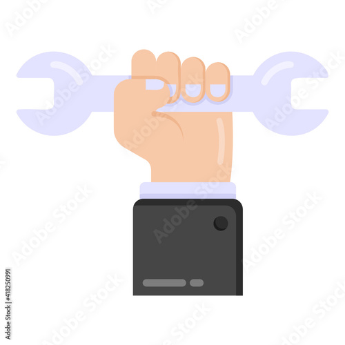 
Hand with wrench denoting flat icon of maintenance 

