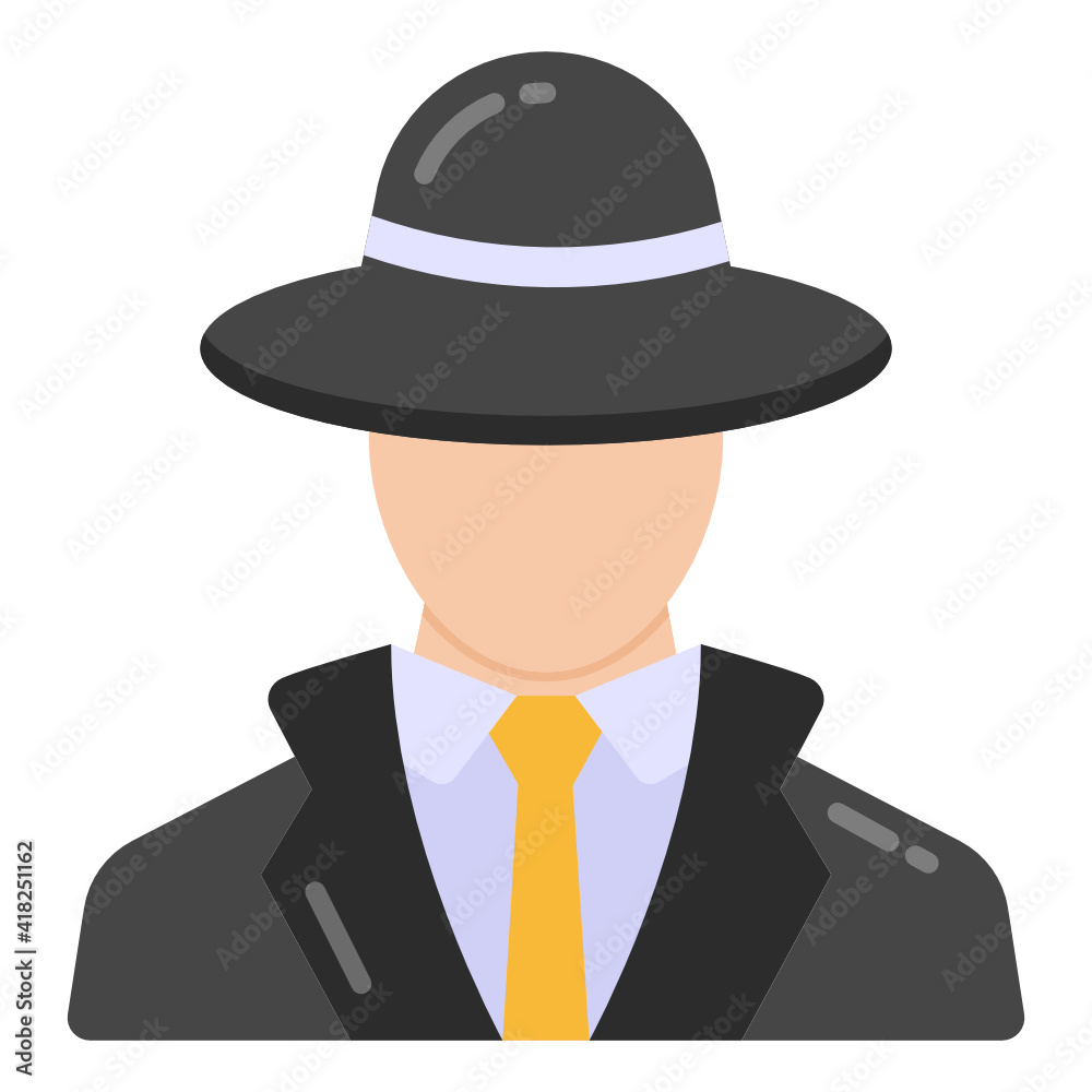 
Person with hat and coat denoting flat icon of detective 

