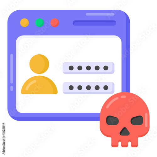 
Web with skull denoting flat icon of login hacking 

