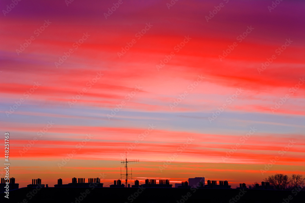 Beautiful multi-colored clouds before sunrise