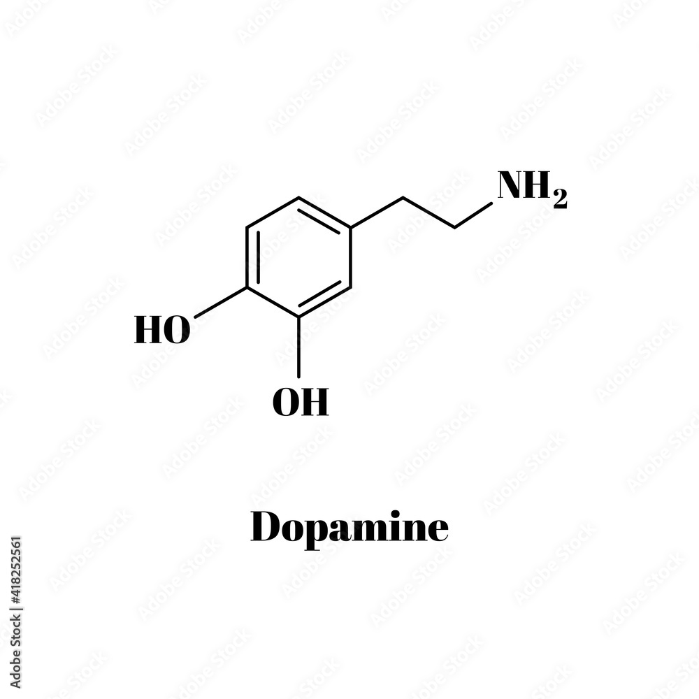 Formula of chemical structure of Dopamine .Vector EPS 10.