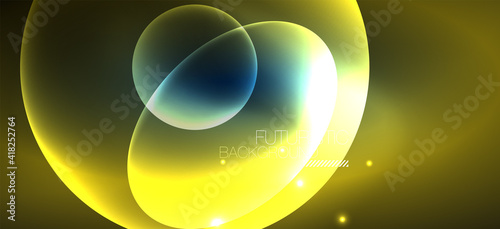 Neon ellipses abstract backgrounds. Shiny bright round shapes glowing in the dark. Vector futuristic illustrations for covers, banners, flyers and posters and other