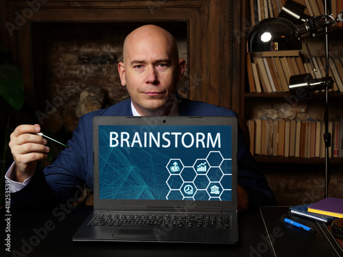 Business concept about BRAINSTORM with sign on the screen. Conceptual photo showing  a group creativity technique by which efforts are made to find a conclusion for a specific problem