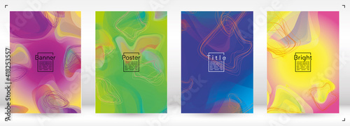 Futuristic Geometric Cover Design with Gradient and Abstract Lines, Figures for your Business. Template Fluid Rainbow Poster Design, Gradient Flow Effect for Electronic Festival.