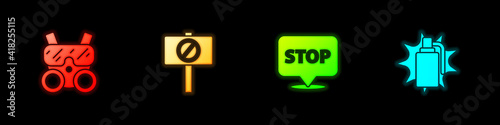 Set Gas mask, Protest, and Hand grenade icon. Vector.