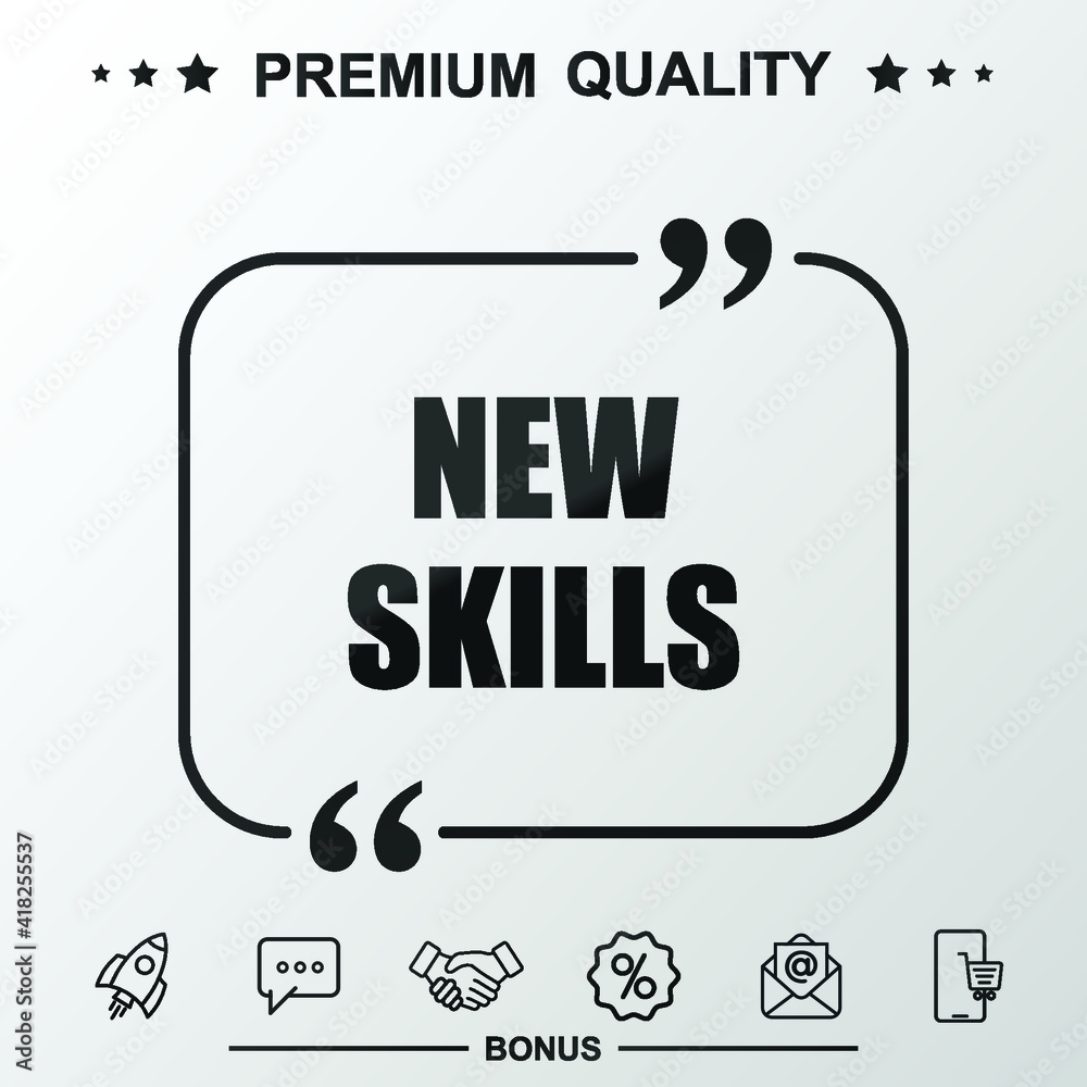 New skills writing icon. Text inside quote symbol New skills writing icon. Text inside quote symbol