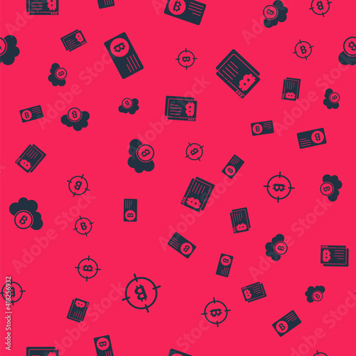 Set Bitcoin in the target, Credit card with bitcoin, Cryptocurrency cloud mining and browser on seamless pattern. Vector.