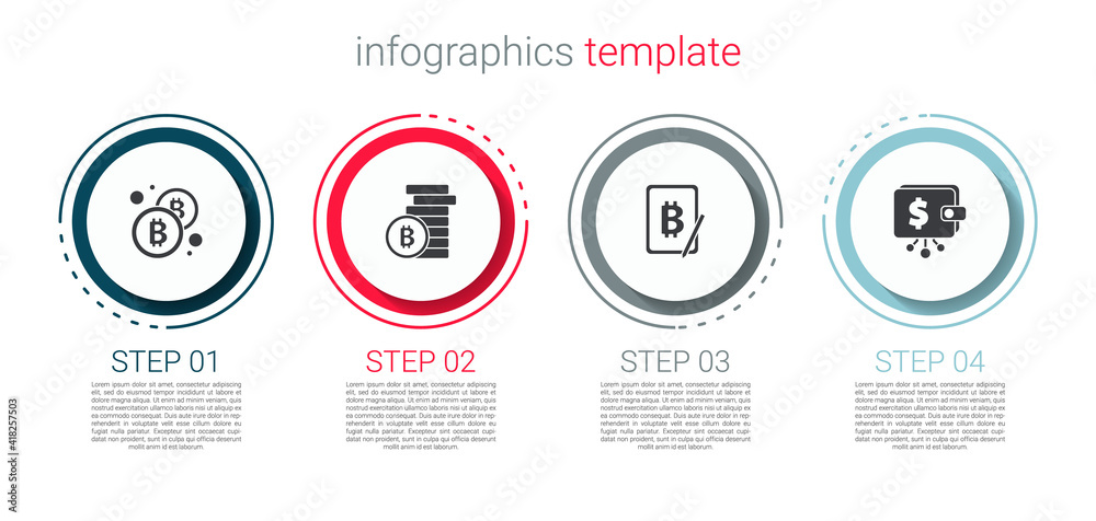 Set Bitcoin, , Mining bitcoin from tablet and Cryptocurrency wallet. Business infographic template. Vector.