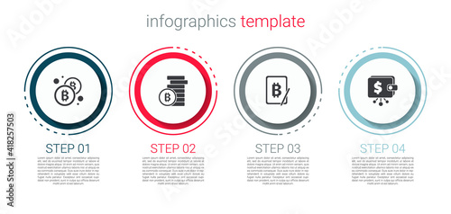 Set Bitcoin, , Mining bitcoin from tablet and Cryptocurrency wallet. Business infographic template. Vector.