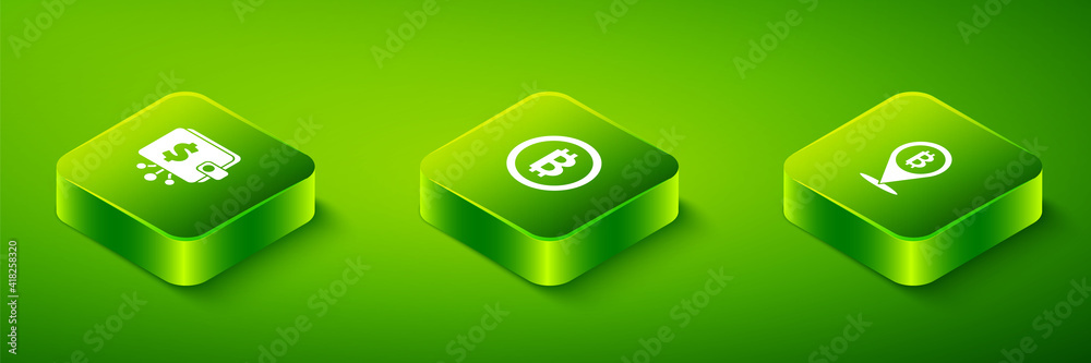 Set Isometric Bitcoin, and Cryptocurrency wallet icon. Vector. Set Isometric Bitcoin, and Cryptocurrency wallet icon. Vector.