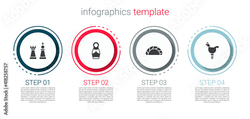 Set Chess, Russian doll matryoshka, Dumpling and Cockerel lollipop. Business infographic template. Vector.