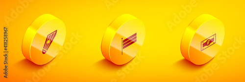 Set Isometric Kankles, National Russia flag and Russian ruble banknote icon. Vector.