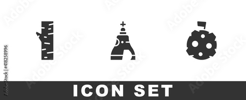 Set Birch tree, The Tsar bell and Moon with flag icon. Vector.