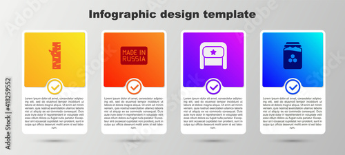 Set Birch tree, Made in Russia, Ushanka and Jar of honey. Business infographic template. Vector.