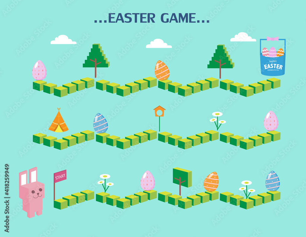 Frame of board Easter game ,Funny frame, cartoon, rabbit, eggs,Vector illustrations.