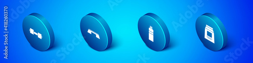 Set Isometric Dumbbell, Fitness shaker, Sports nutrition and Step platform icon. Vector.
