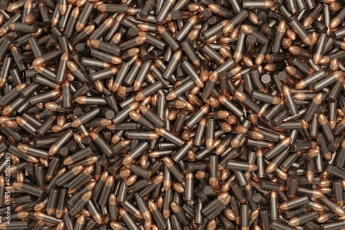 Many bullets in background. Military concept. 3D rendered illustration.