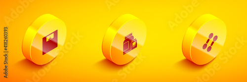 Set Isometric Bathroom scales, Sports nutrition and Dumbbell icon. Vector.